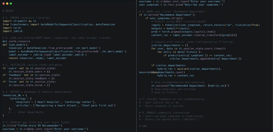 Python code of the BERT symptom classifier