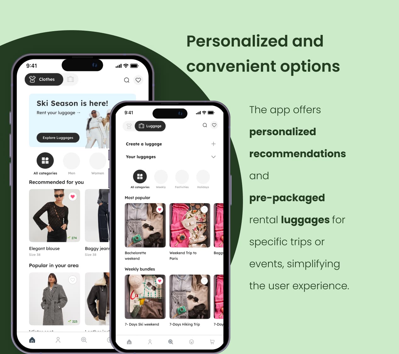 Home and trip-packing screens with personalized recommendations